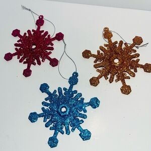 3 pc Glittery Snowflake Ornaments Set - handmade